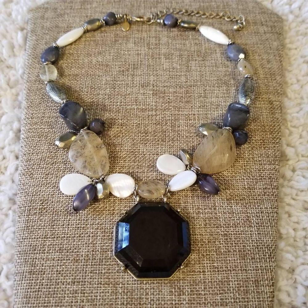 Chico's Necklace Black Stone Neutrals Gold Fixings
